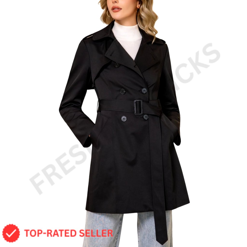 Women's Trench Coat Double Breasted Midi Outerwear With Belt